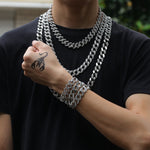 Hip Hop Men's Dainty Wild Cuban Chain Gold Silver Jewelry 15mm Miami Diamond Necklace Bracelet Set Zircon Ice Cube Cubic Gift