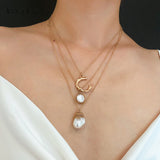 IngeSight.Z Fashion Multi Layered Simulated Pearl Choker Necklace Collar Statement Letter C Pendant Necklace Women Jewelry Gifts