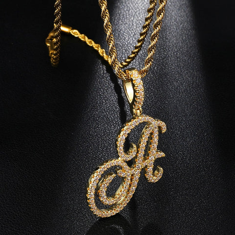 Fashion Gold Silver Color Cursive Letter Pendant Necklaces Charm For Men Women Hip Hop Rock Jewelry With Rope Chain