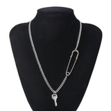 SHIXIN Hiphop Long Chain With Key Pendant Necklace for Women/Men Punk Paperclip Silver Color Chain Necklace 2020 Fashion Jewelry