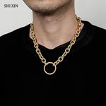 SHIXIN Hip Hop Thick Link Chain Necklace With Big Circle Pendant Necklace for Men/Women Short Chunky Choker Necklace Colar Gifts