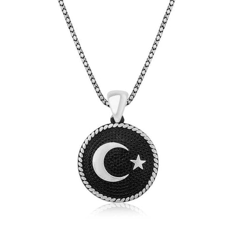 Silver Moon Star Male Necklace