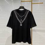 2020 Sequin Women T Shirt Chain Diamond Picture Shiny Round Collar Short Sleeve T-shirt