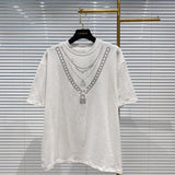 2020 Sequin Women T Shirt Chain Diamond Picture Shiny Round Collar Short Sleeve T-shirt